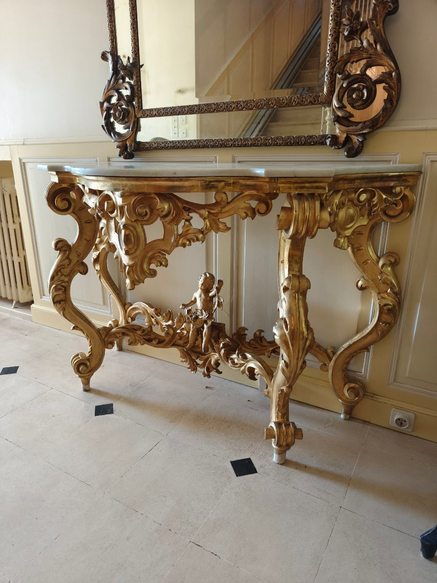 Italian Giltwood Console With 4 Cherub Legs -photo-2