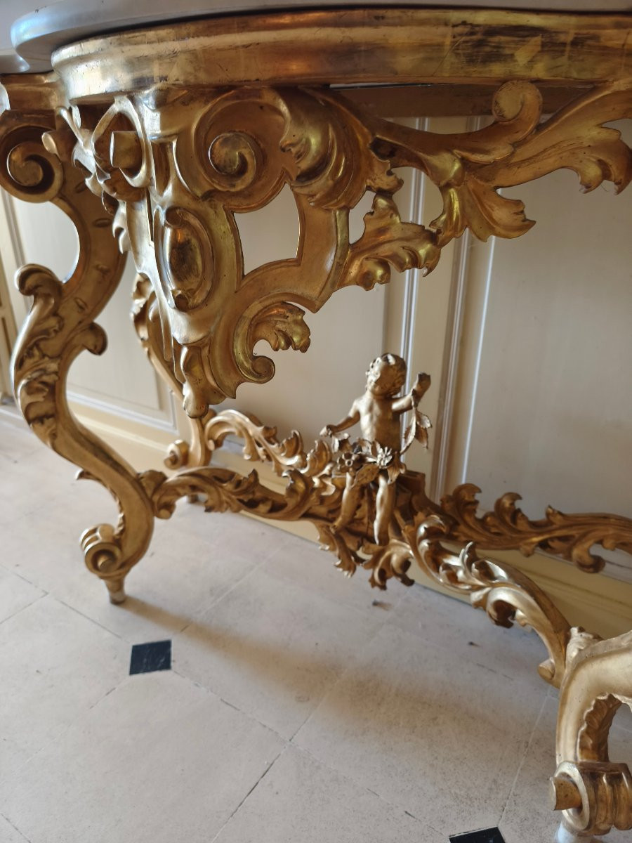 Italian Giltwood Console With 4 Cherub Legs -photo-3