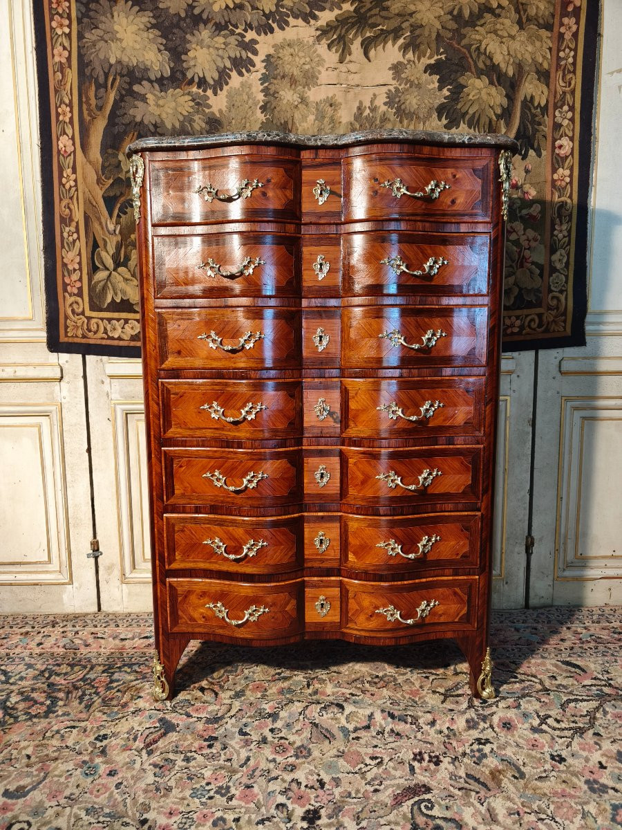 Louis XV Crossbow Chest Of Drawers In Marquetry -photo-3