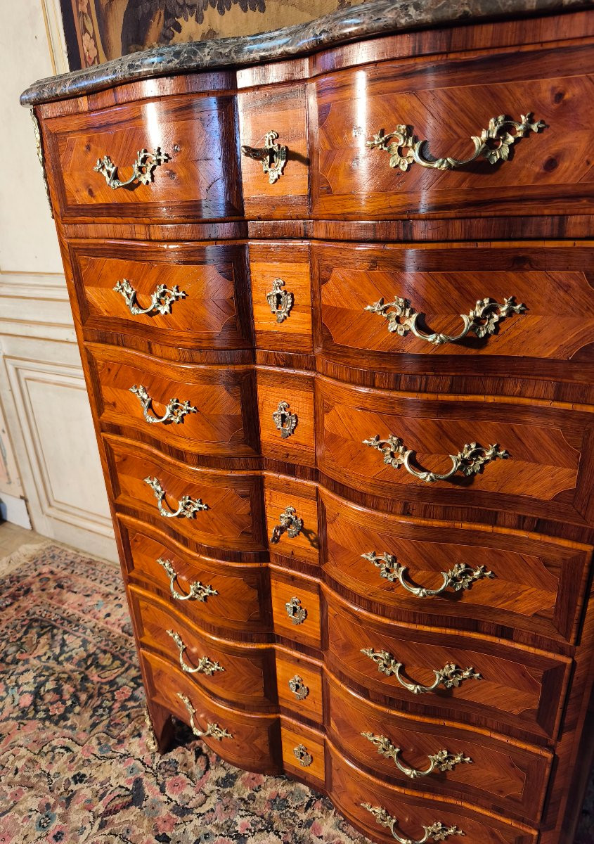 Louis XV Crossbow Chest Of Drawers In Marquetry -photo-1