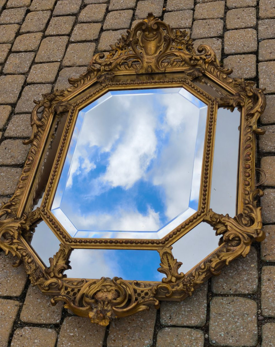 Napoleon III Gilded Glazing Bead Mirror -photo-3