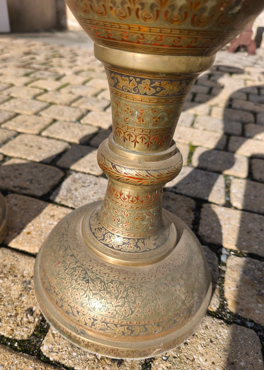 Paire de grand vases Médicis en bronze champlevé 19 ème siècle -photo-4