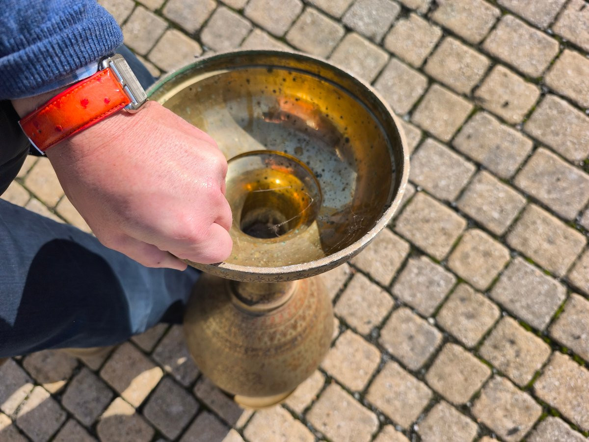 Paire de grand vases Médicis en bronze champlevé 19 ème siècle -photo-4