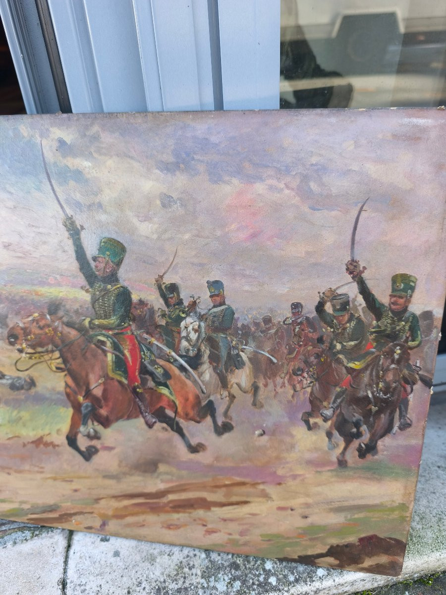 Tableau Henri Louis Dupray assault des hussards Napoleoniens-photo-4