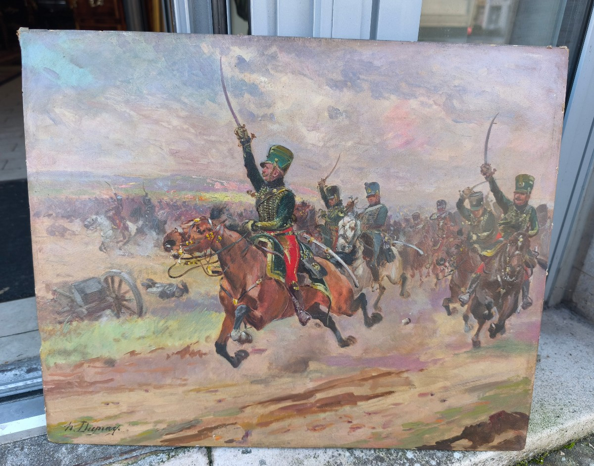 Tableau Henri Louis Dupray assault des hussards Napoleoniens