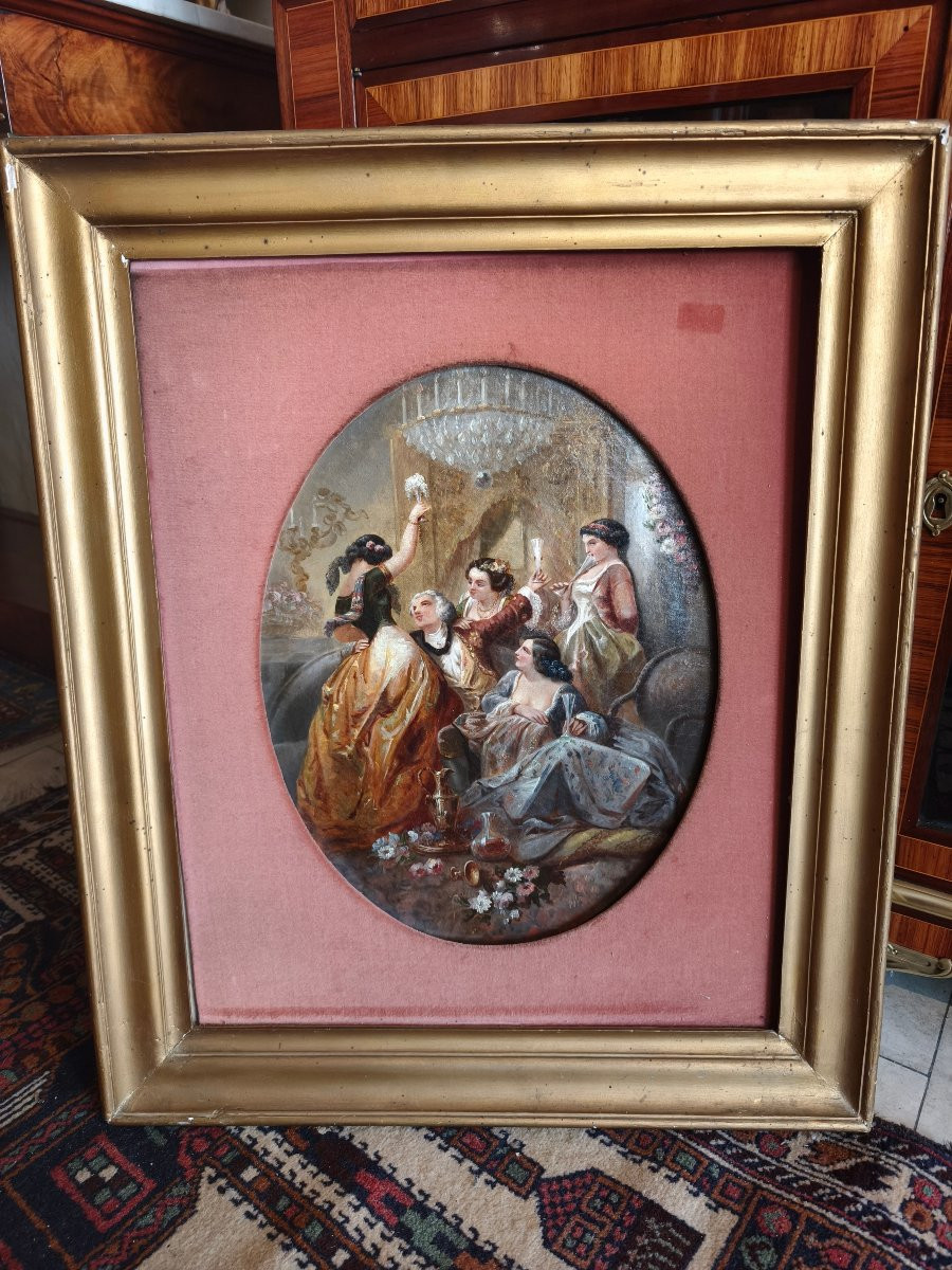 Tableau HST scène l'orgie au champagne 19 ème -photo-2