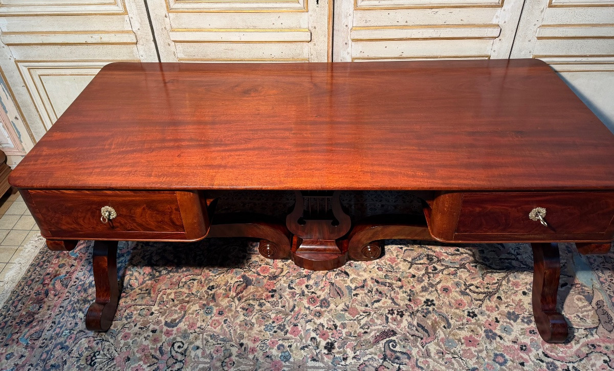 Grand bureau Empire Napoléon en acajou décor à la harpe -photo-4