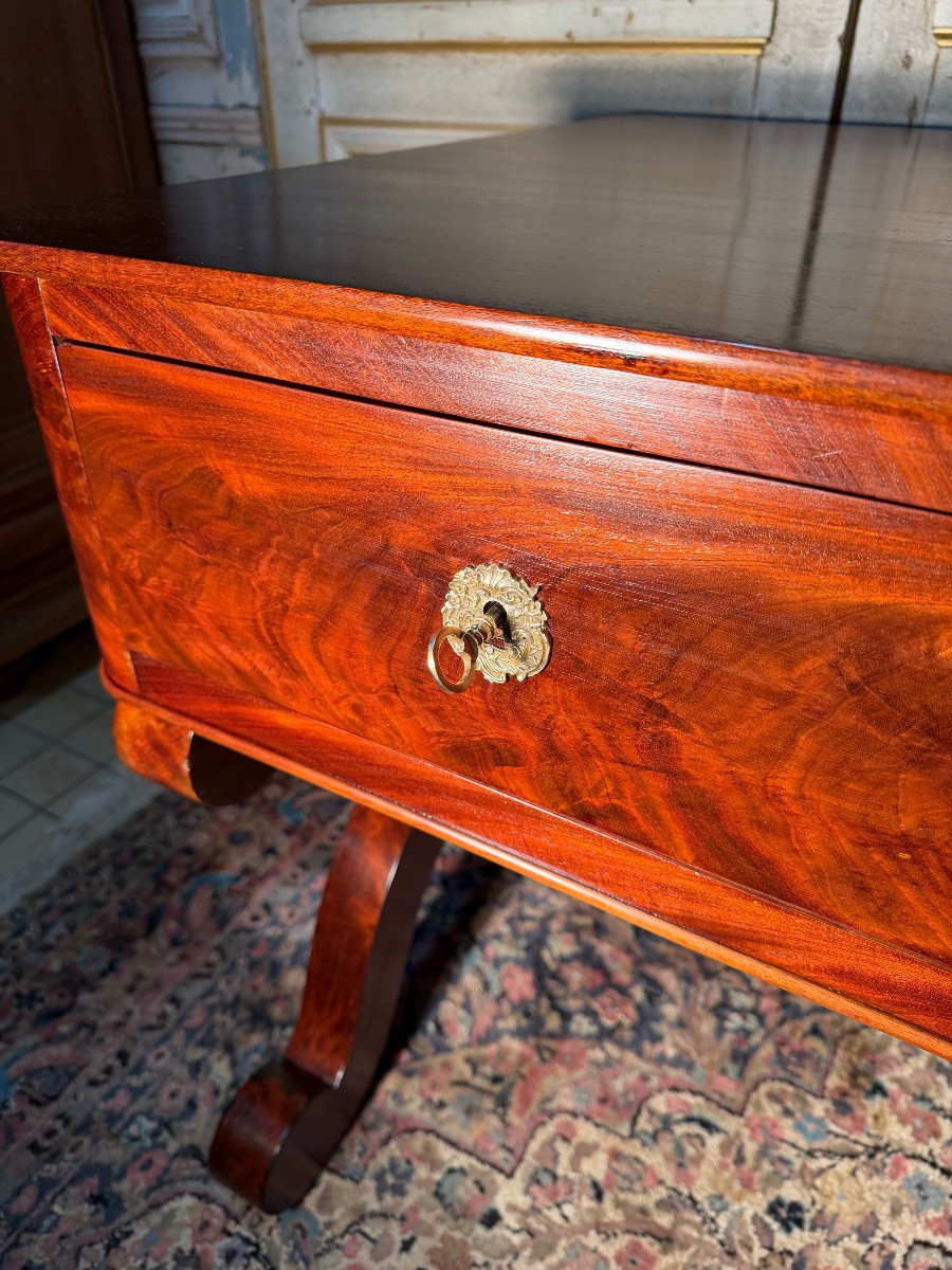 Grand bureau Empire Napoléon en acajou décor à la harpe -photo-1