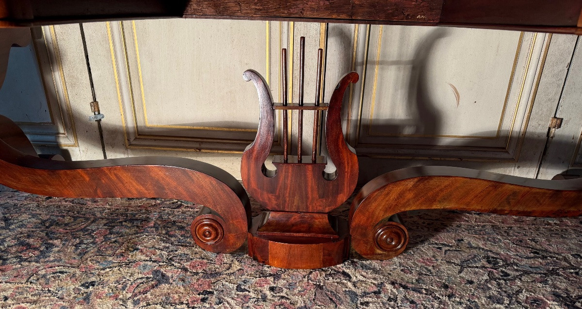 Grand bureau Empire Napoléon en acajou décor à la harpe -photo-2