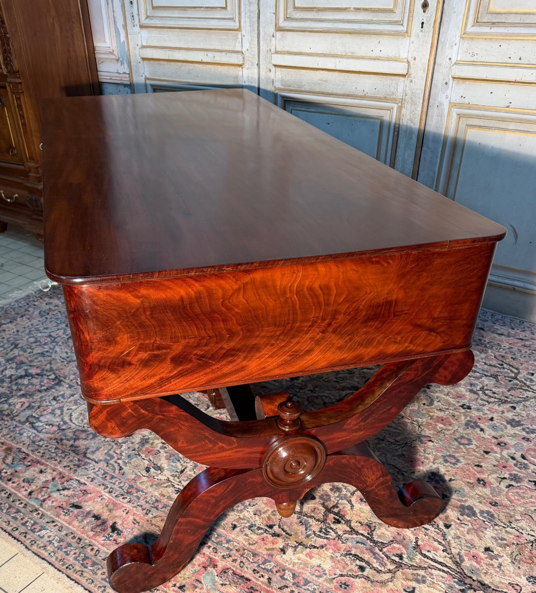 Grand bureau Empire Napoléon en acajou décor à la harpe -photo-3