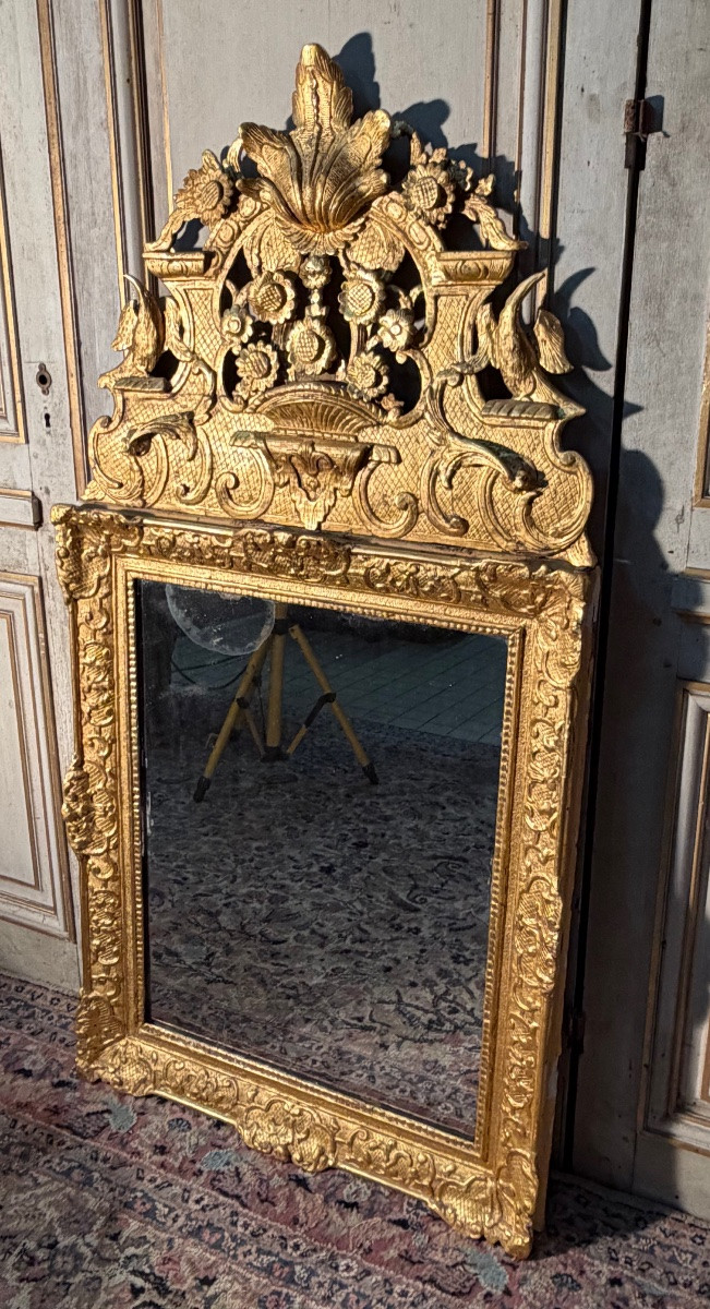 Large Regency Mirror In Gilded Wood, 18th Century -photo-2