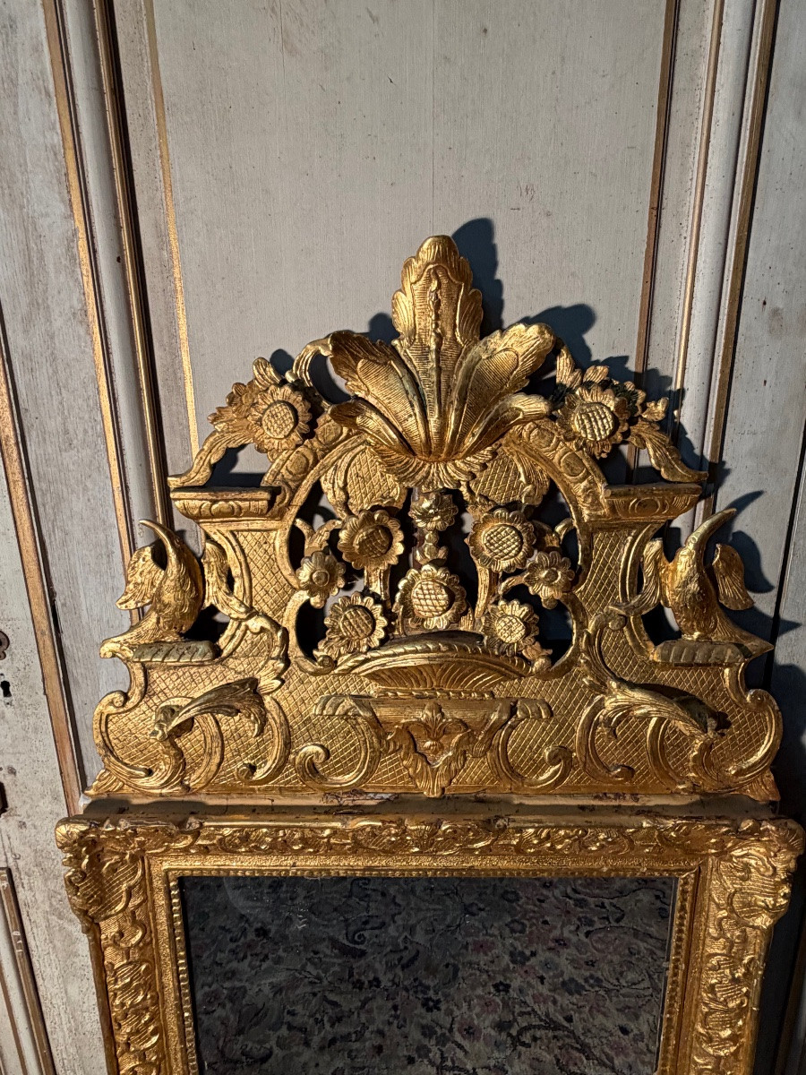 Large Regency Mirror In Gilded Wood, 18th Century -photo-3