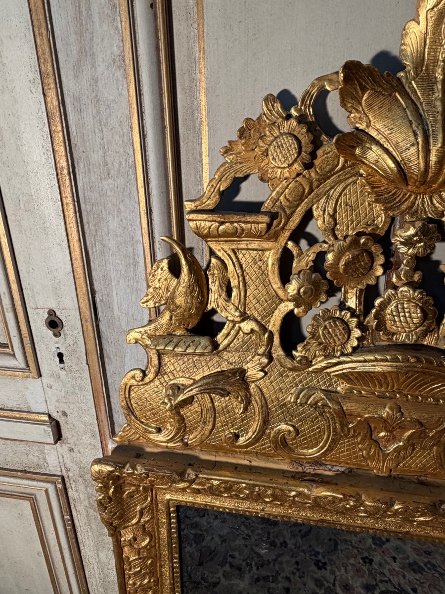 Large Regency Mirror In Gilded Wood, 18th Century -photo-1