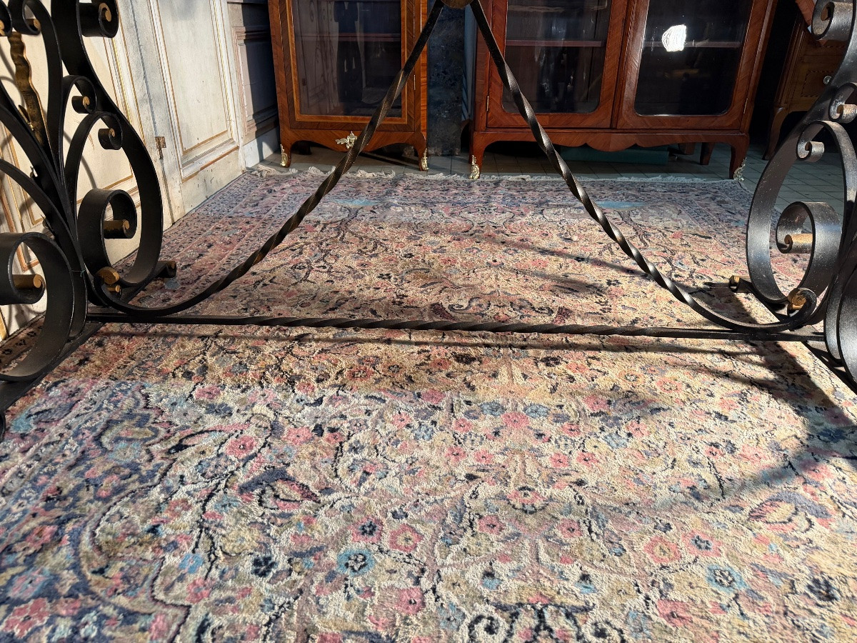 Dining Table With Wrought Iron Base And Marble Top -photo-2