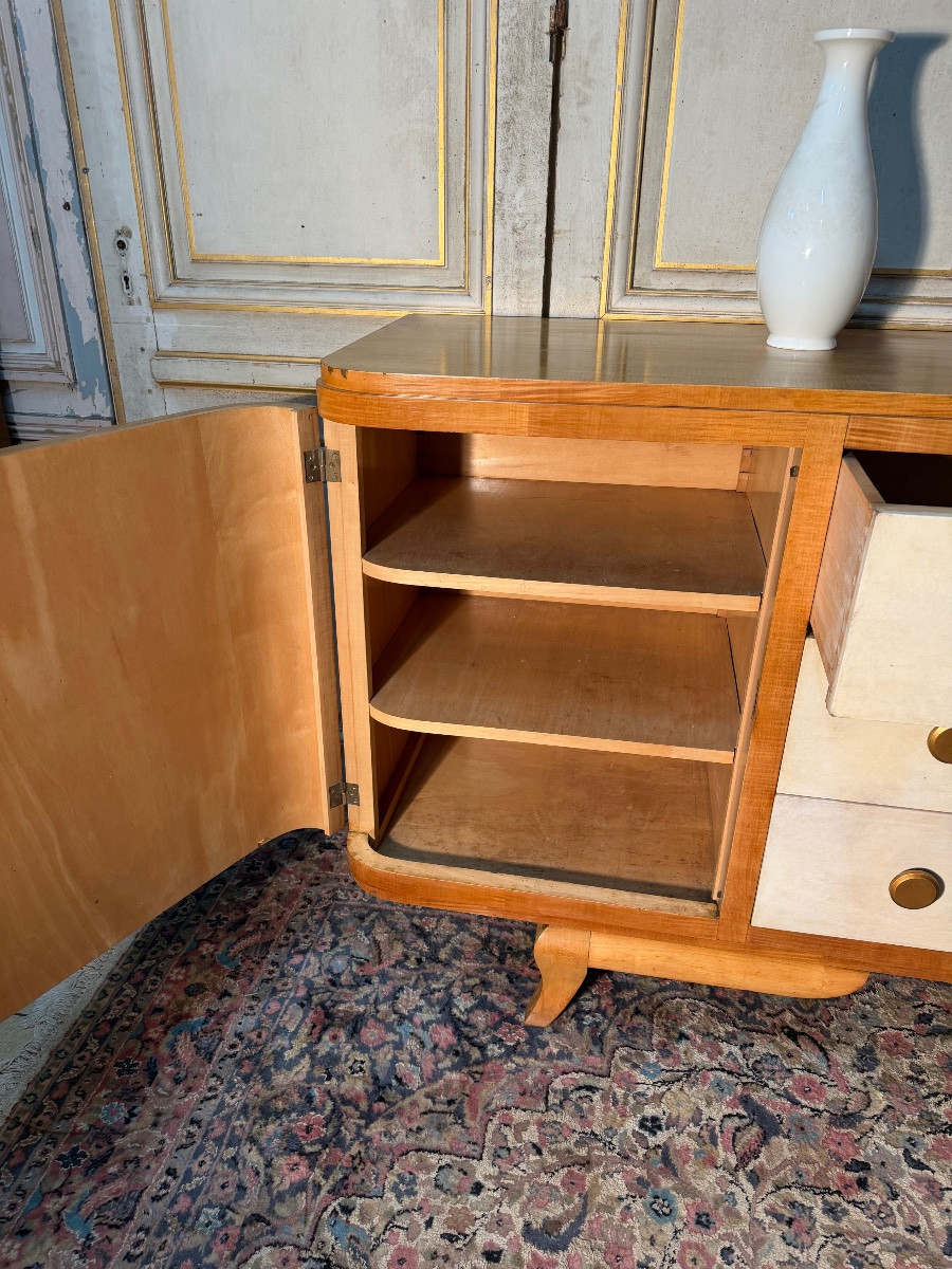 Art Deco Sideboard From 1930-1940 In Sycamore Wood With Parchment Drawers -photo-2