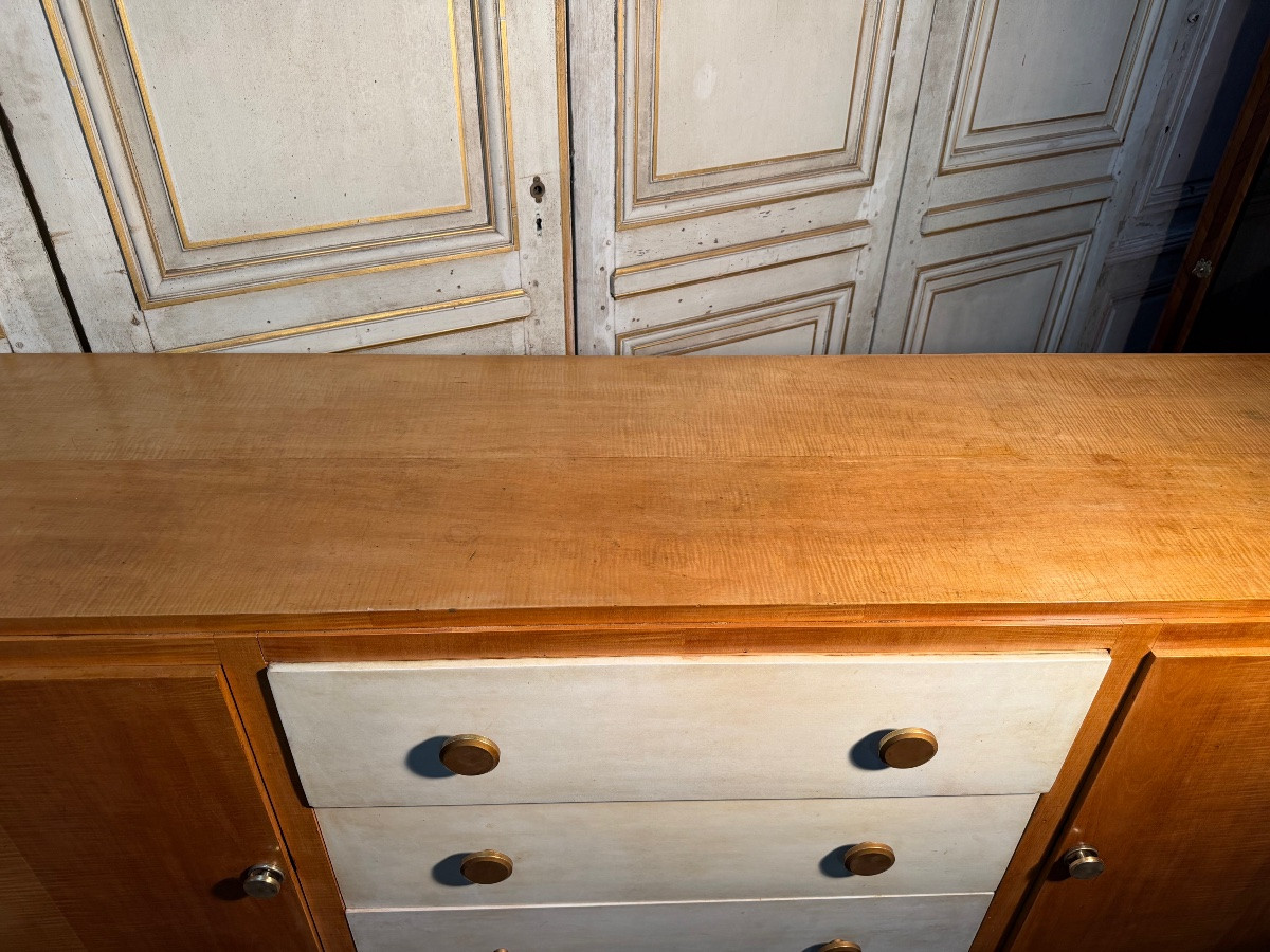 Art Deco Sideboard From 1930-1940 In Sycamore Wood With Parchment Drawers -photo-6