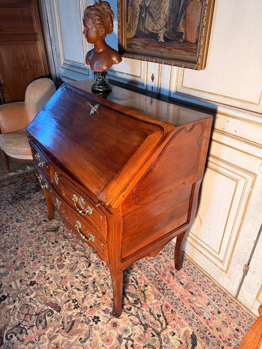 Louis XV Curved Slant-front Desk In Walnut, 18th Century -photo-2