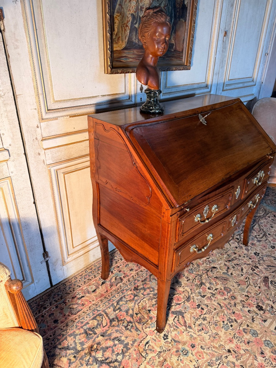 Louis XV Curved Slant-front Desk In Walnut, 18th Century -photo-3