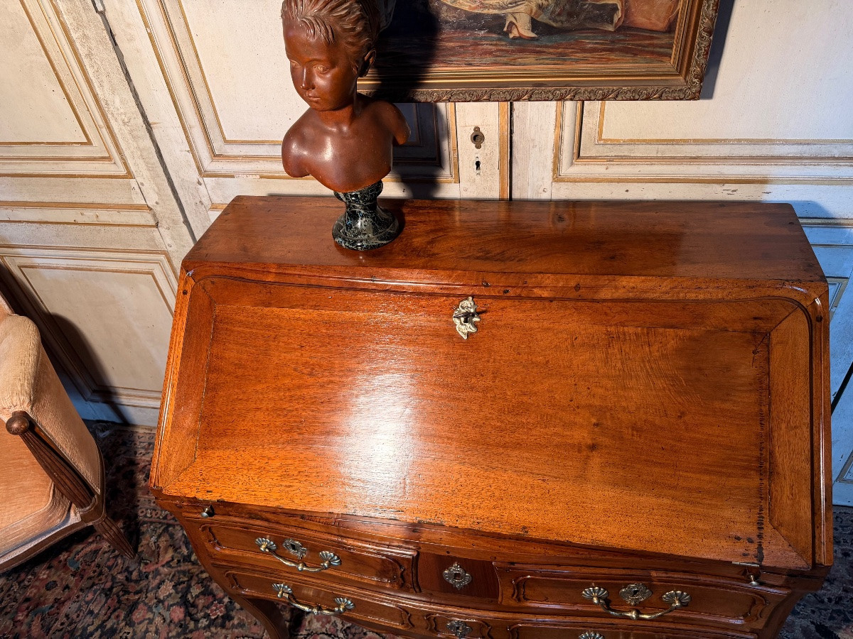Louis XV Curved Slant-front Desk In Walnut, 18th Century -photo-4