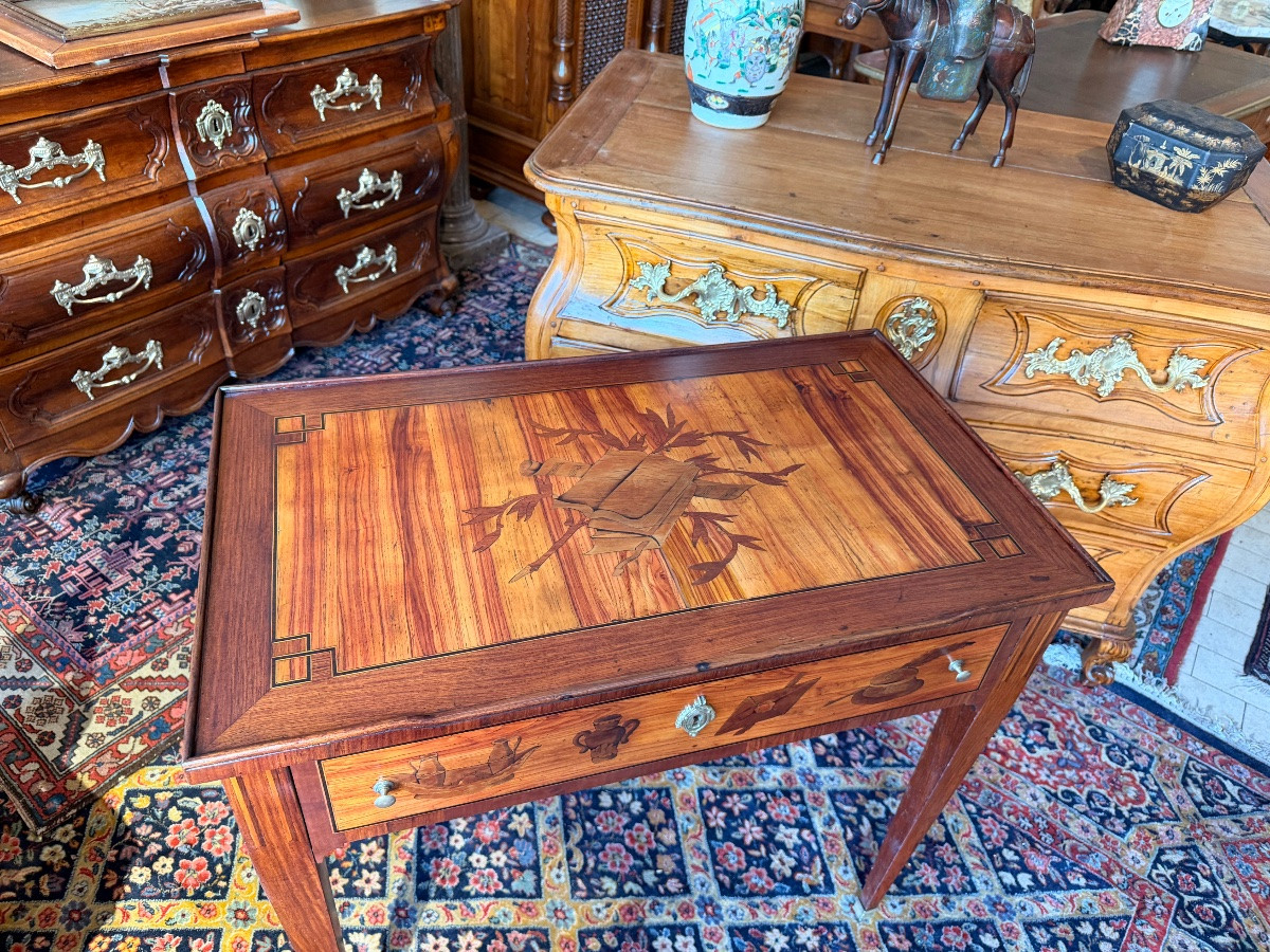 Lady's Table In Marquetry In The Topino Style 19th Century-photo-2