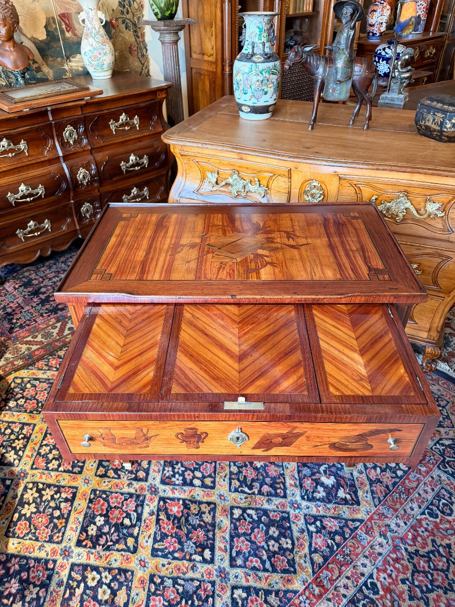 Lady's Table In Marquetry In The Topino Style 19th Century-photo-1
