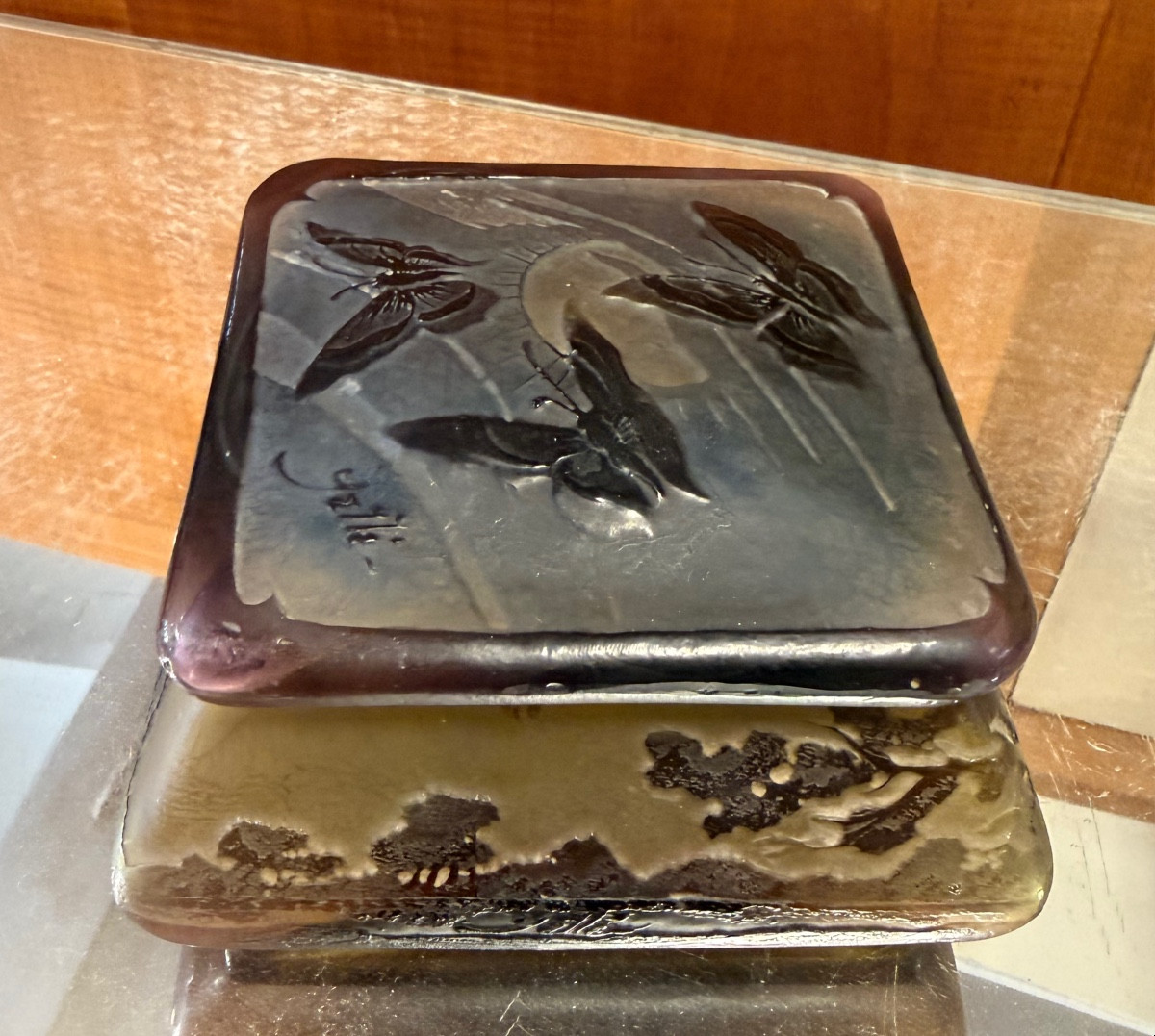 émile Gallé Glass Paste Box With Art Nouveau Butterfly Decoration