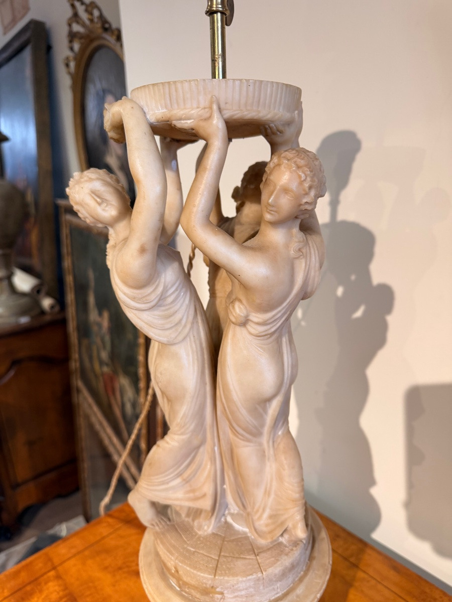 Large Alabaster Lamp In The Louis XVI 19th Century Style-photo-3