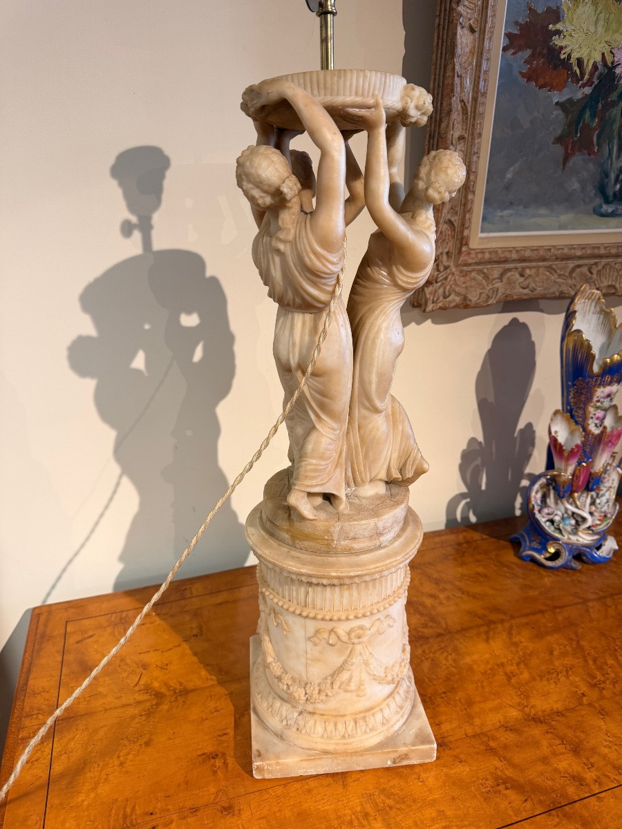 Large Alabaster Lamp In The Louis XVI 19th Century Style-photo-1