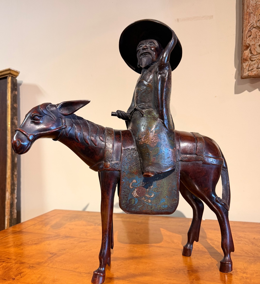 Toba On His Mule Bronze And Cloisonné Enamel Japan Late 19th Century