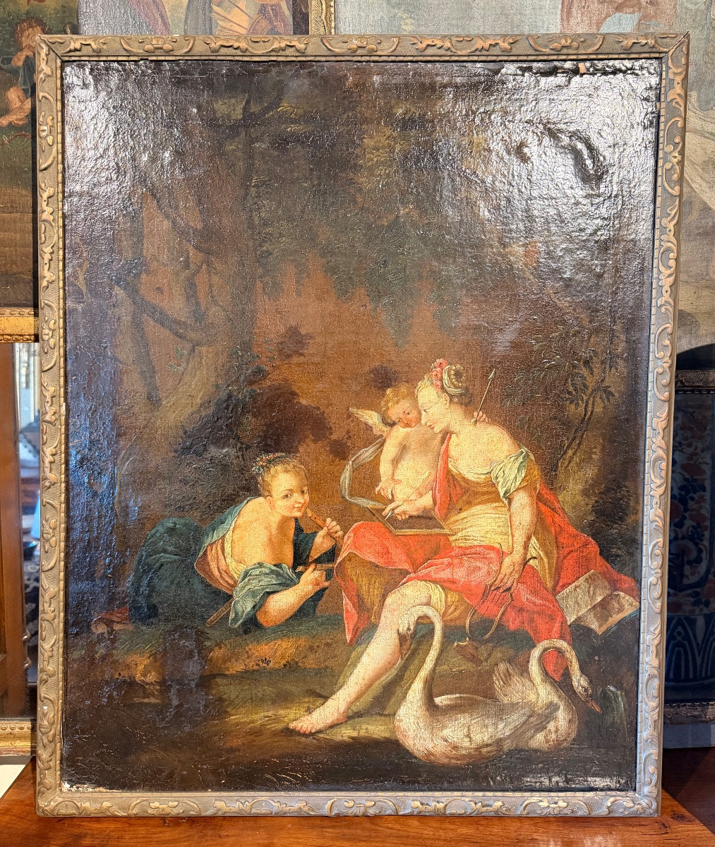 Tableau 18 eme leda et les cygnes dans le goût de Nicolas Vleughels