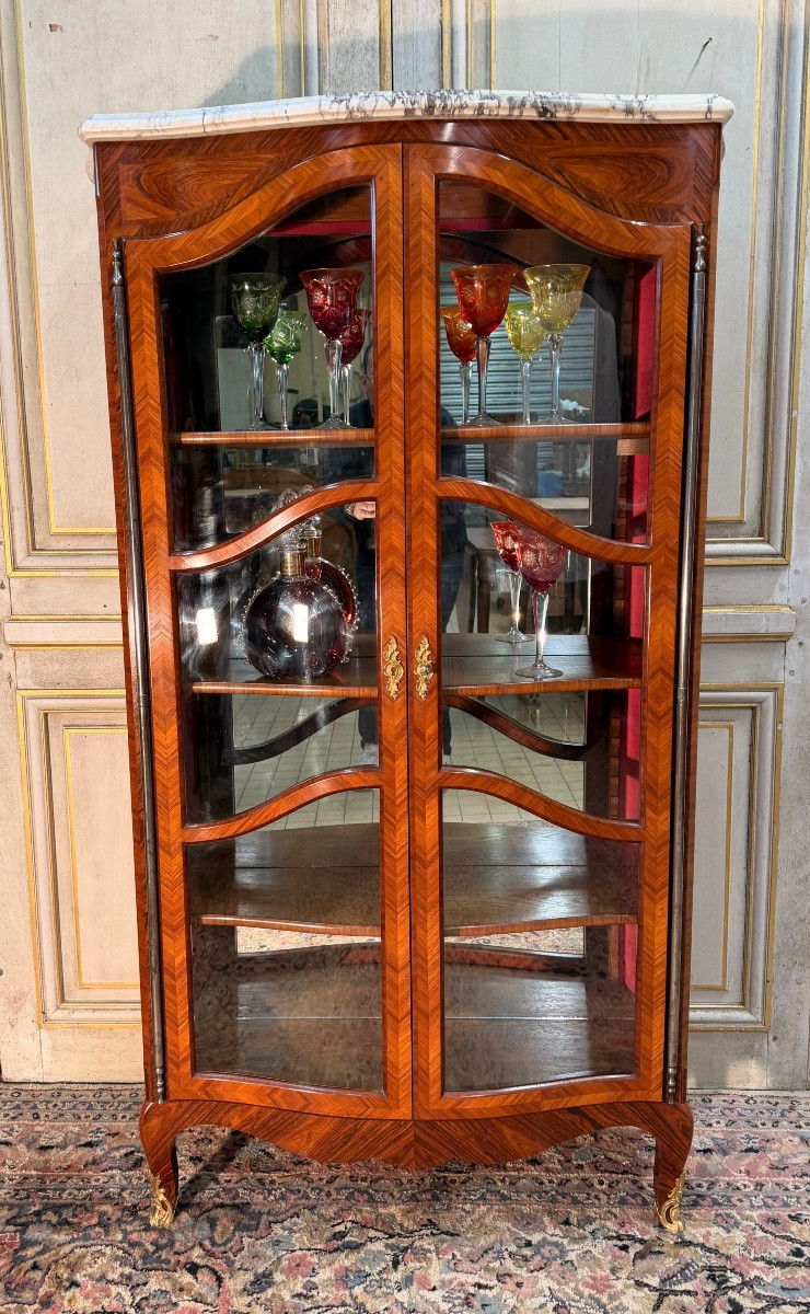 Curved Marquetry Display Case Stamped Mailfert-photo-2