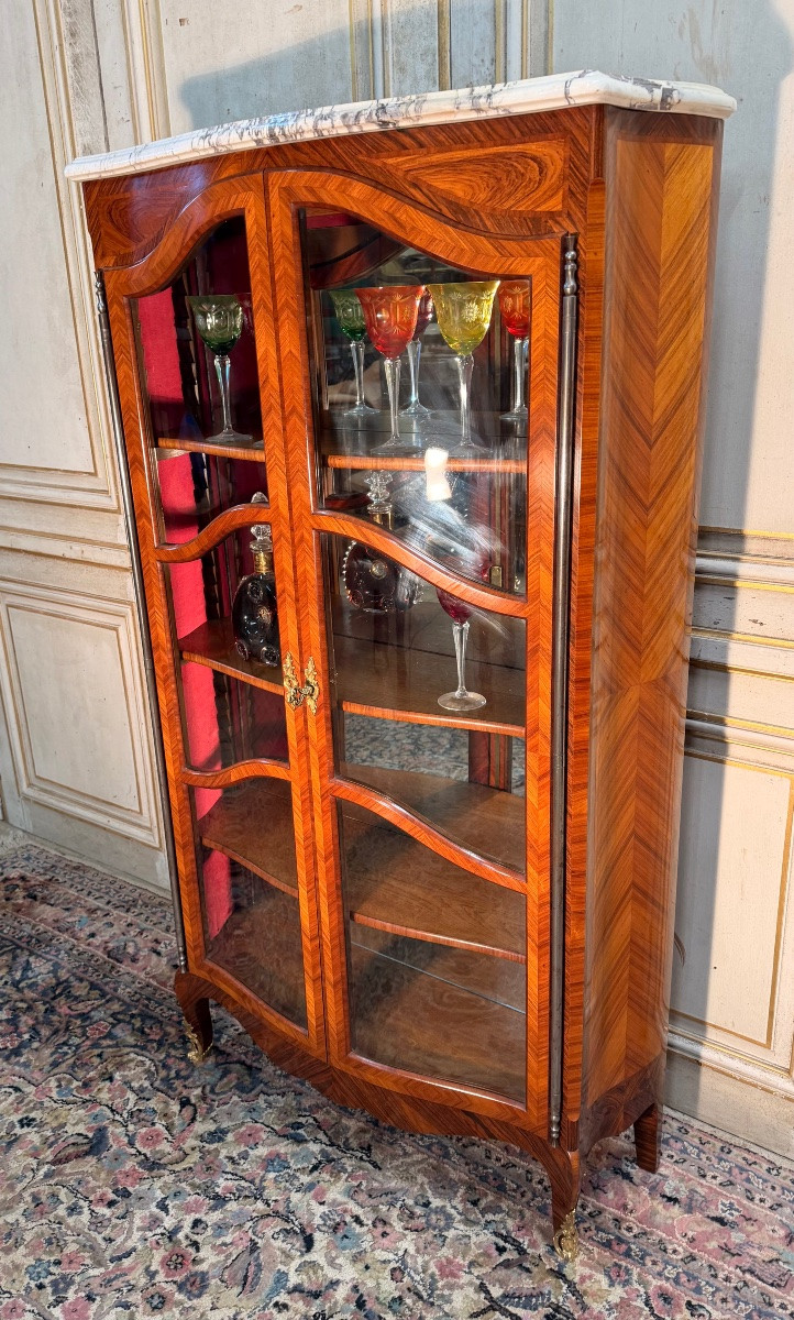 Curved Marquetry Display Case Stamped Mailfert-photo-3