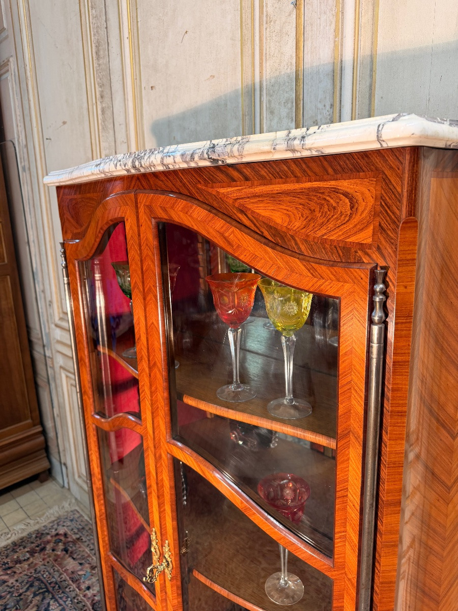 Curved Marquetry Display Case Stamped Mailfert-photo-4
