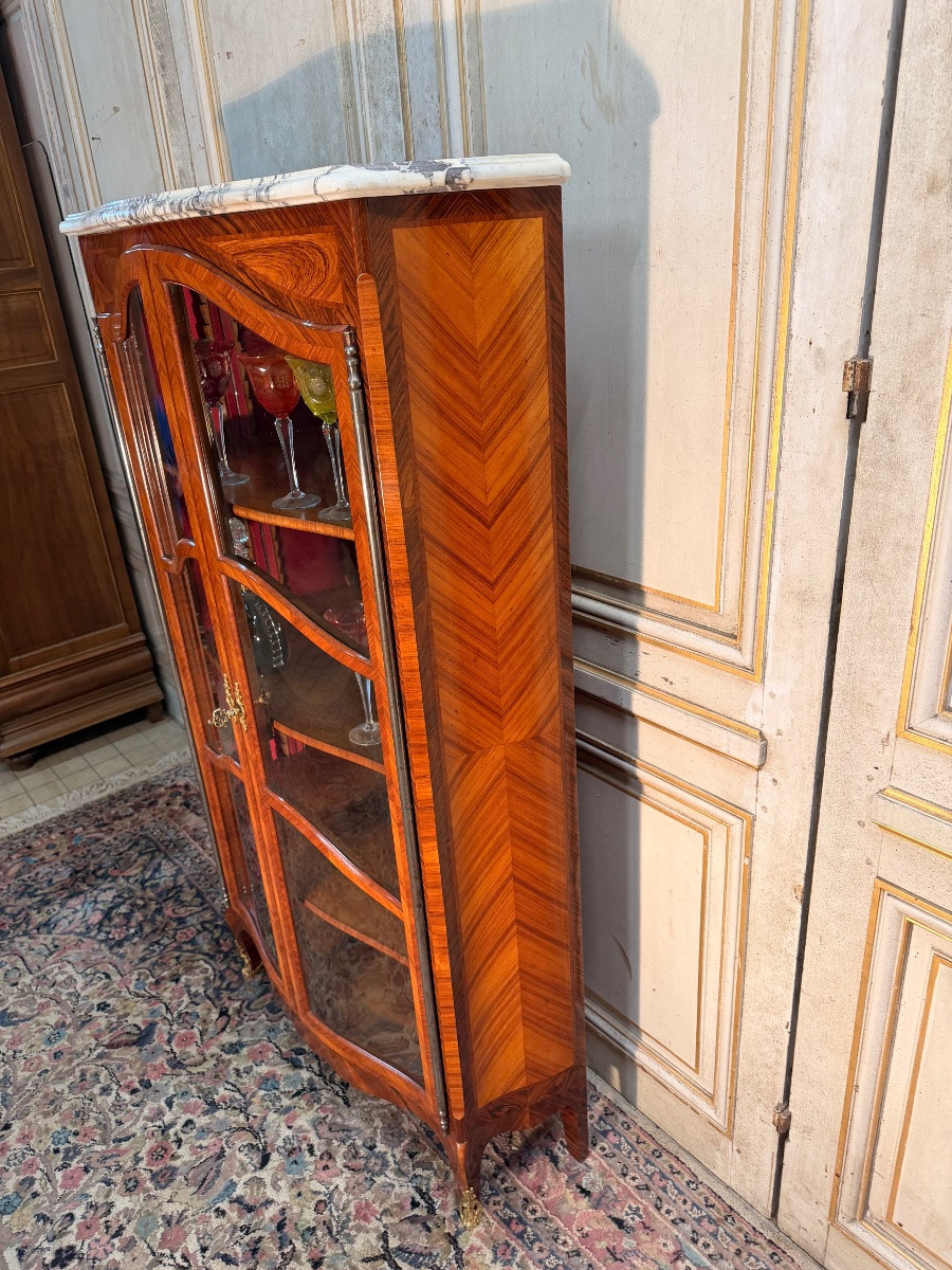 Curved Marquetry Display Case Stamped Mailfert-photo-2
