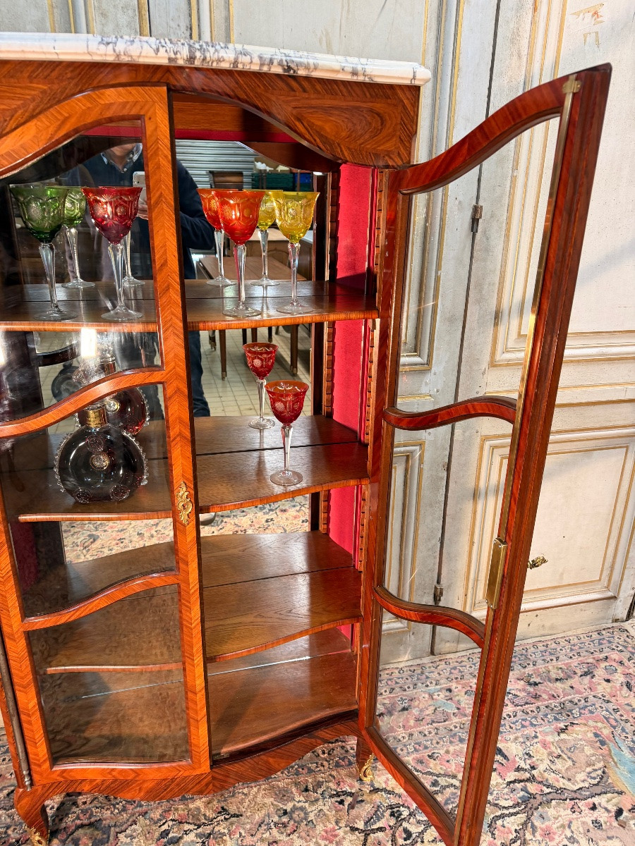 Curved Marquetry Display Case Stamped Mailfert-photo-5