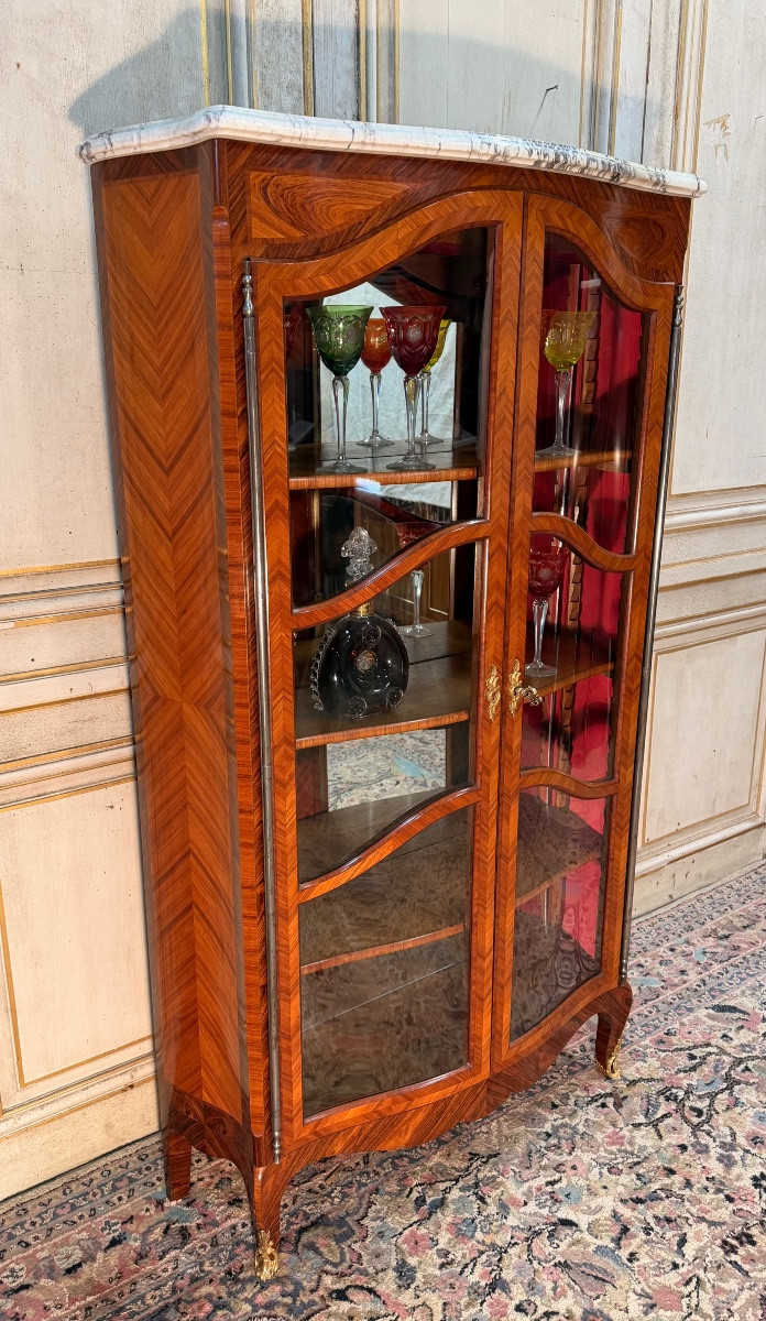 Curved Marquetry Display Case Stamped Mailfert