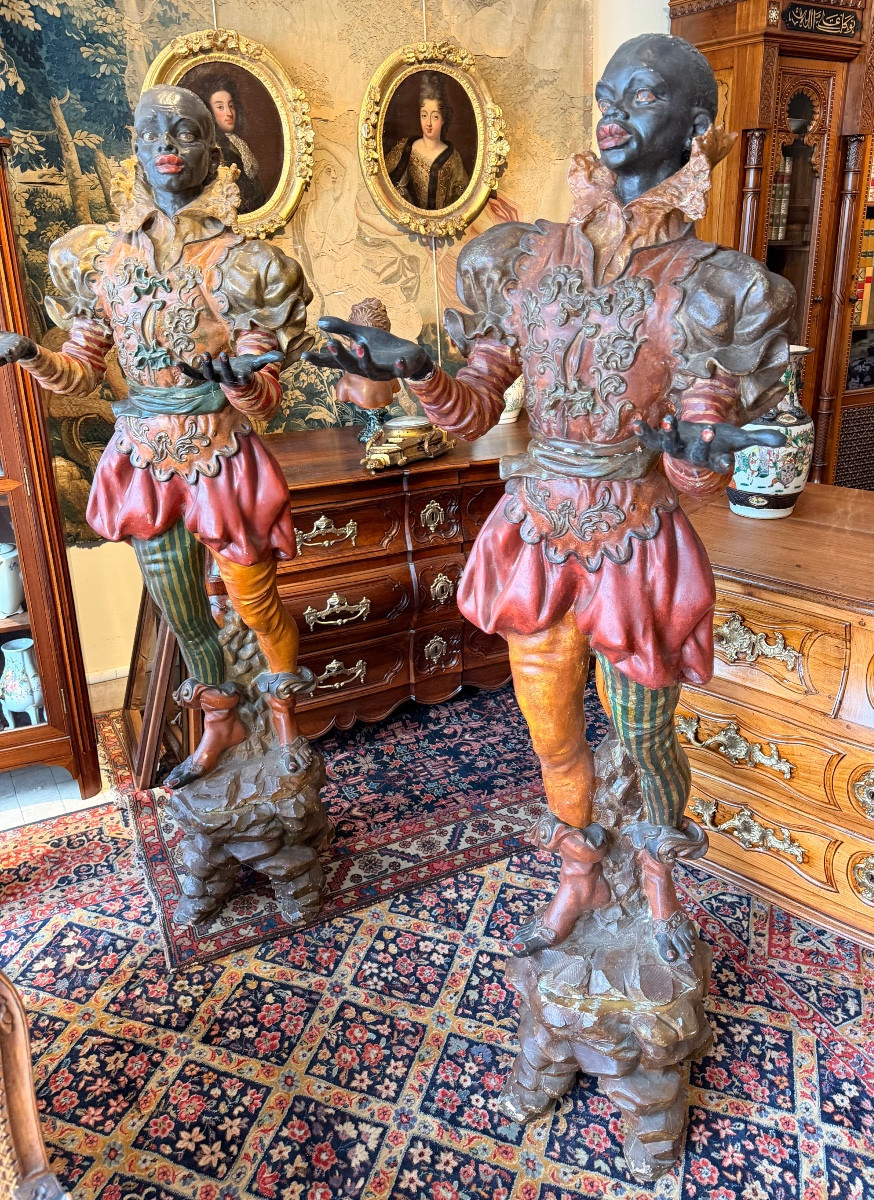 Pair Of Large Venetian Sculptures In Italian Terracotta, Late 19th Century