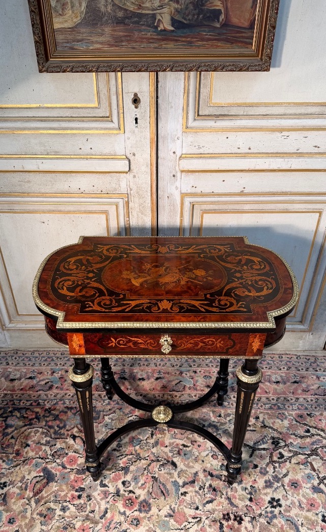 Table travailleuse Napoléon en marqueterie fine -photo-2