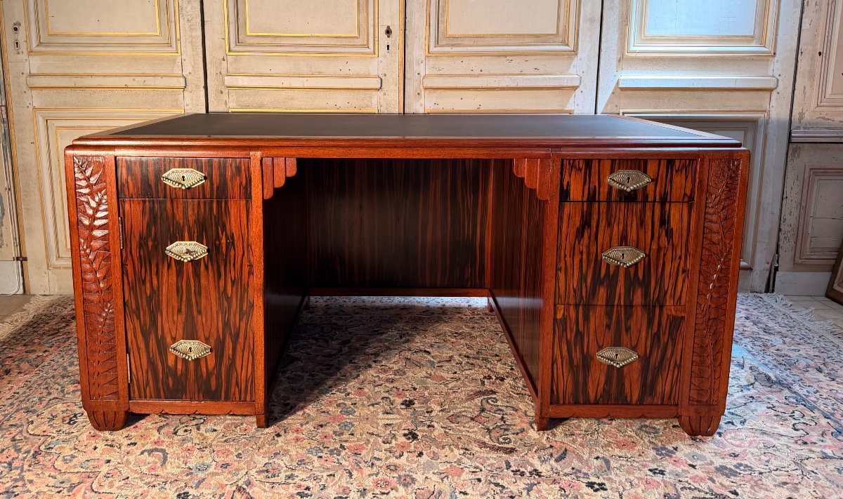 Large Art Nouveau Desk Made Of Macassar Ebony