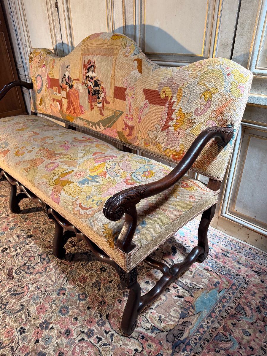Banquette d époque Louis XIII 17 eme en os de mouton en noyer -photo-2