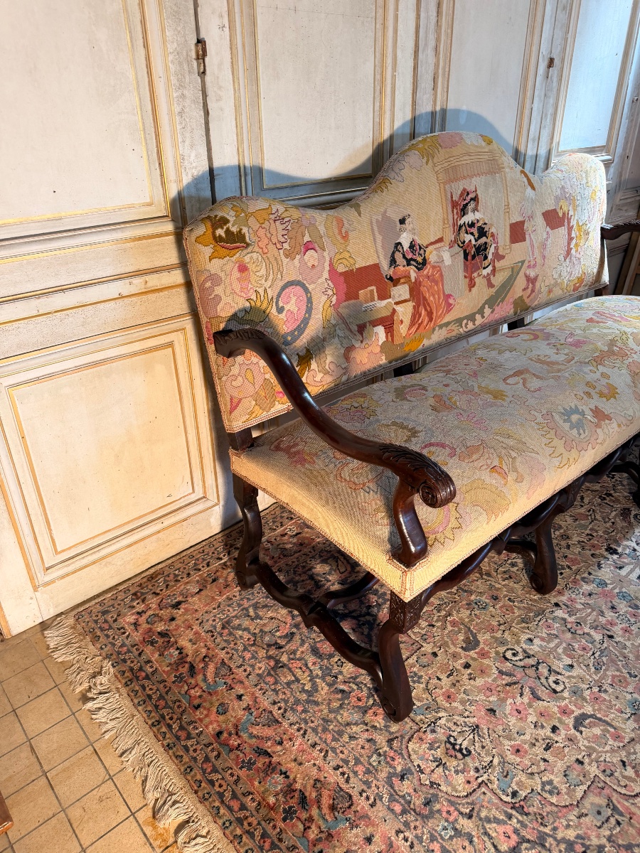 Banquette d époque Louis XIII 17 eme en os de mouton en noyer -photo-3