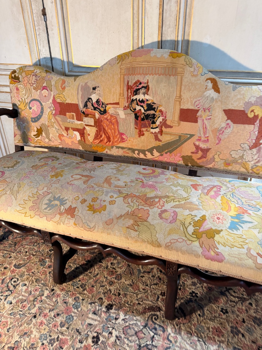 Banquette d époque Louis XIII 17 eme en os de mouton en noyer -photo-1