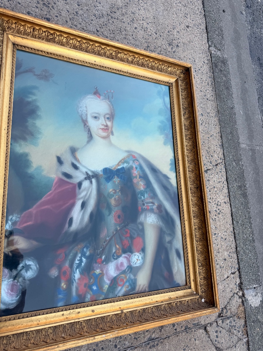 Pastel 18 eme Marie Thérèse d ‘Autriche épouse de Louis XIV -photo-3