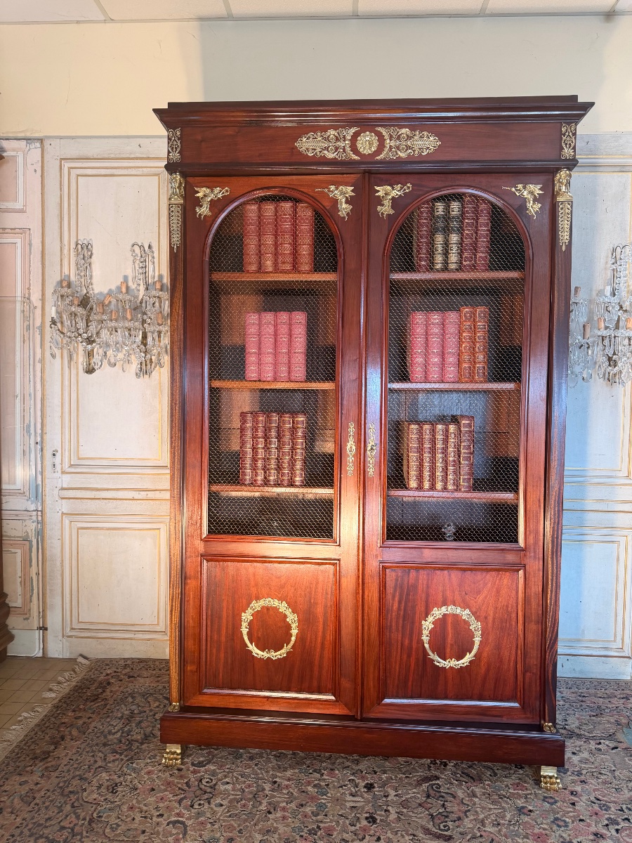 Empire-style Mahogany Bookcase With Bronze Accents -photo-2