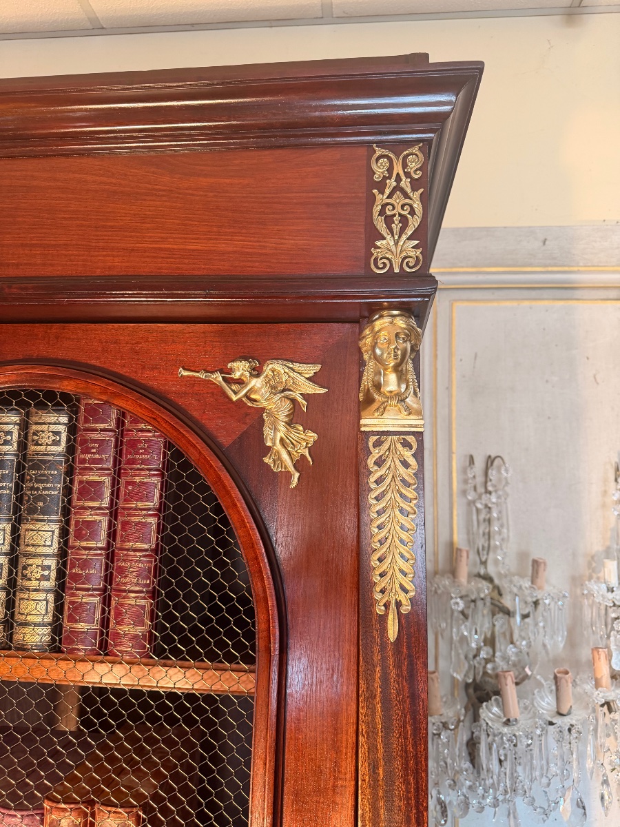 Empire-style Mahogany Bookcase With Bronze Accents -photo-2