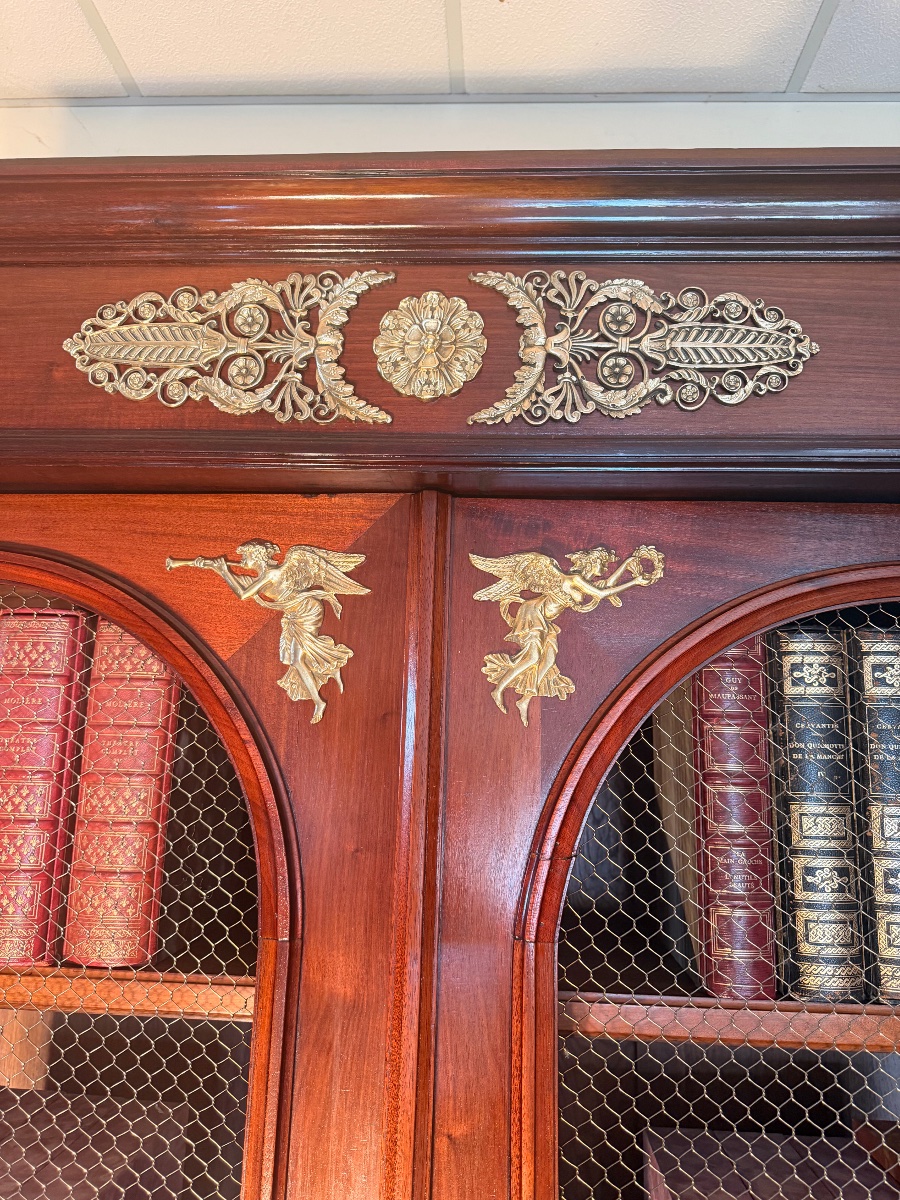Empire-style Mahogany Bookcase With Bronze Accents -photo-3