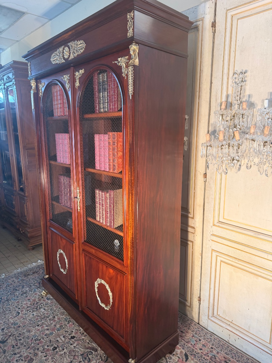 Empire-style Mahogany Bookcase With Bronze Accents -photo-6