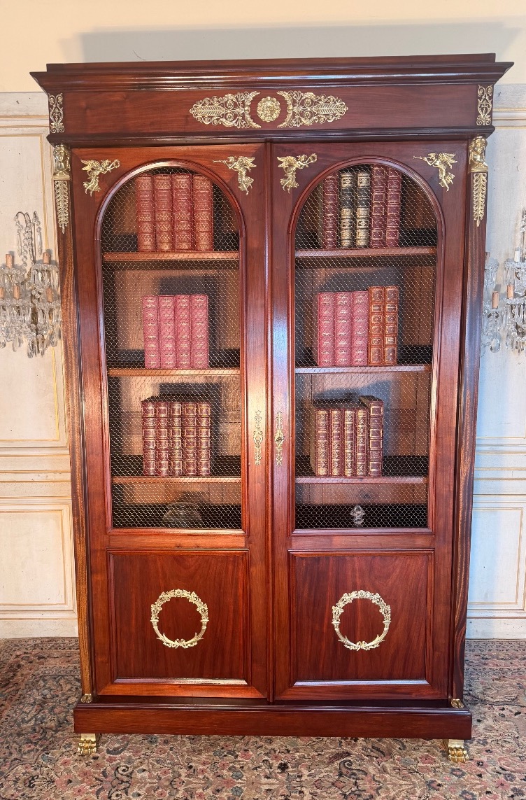 Empire-style Mahogany Bookcase With Bronze Accents 