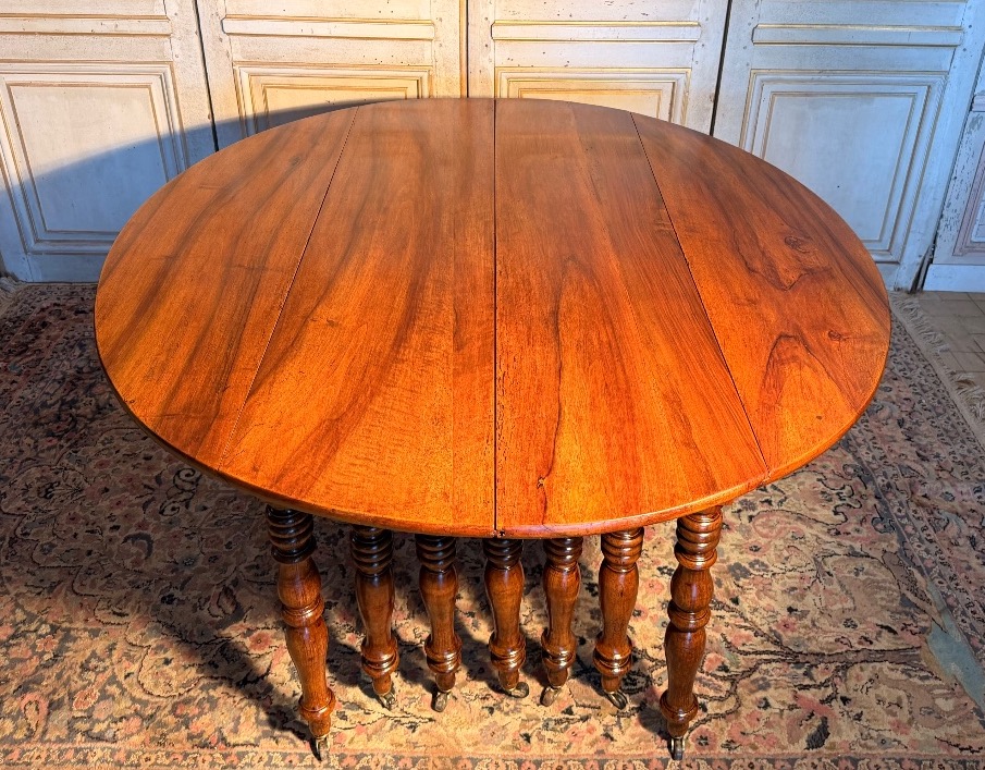 Table de salle à manger à  14 pieds en noyer 19 eme siècle -photo-1