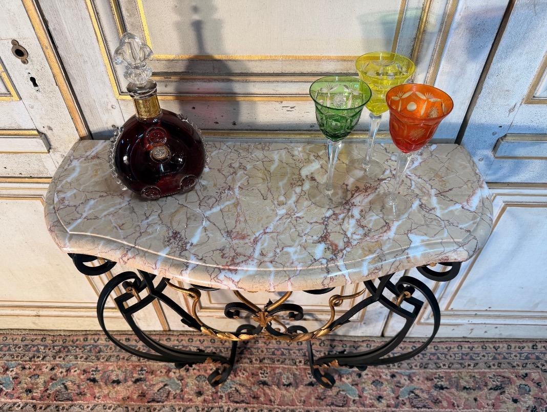 Small Louis XV-style Wrought-iron Console Table -photo-4